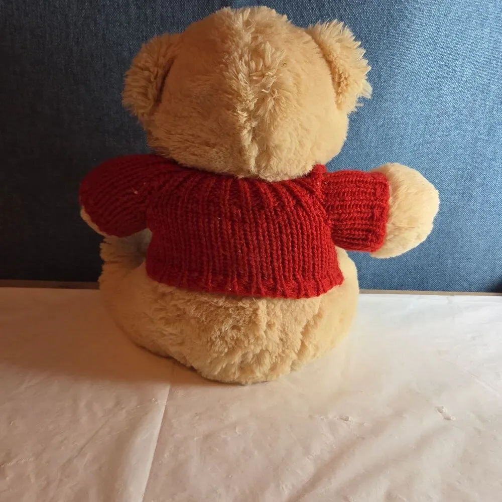 Avon 2010 Teddy Bear Plush Red Knit Heart Sweater Tan 9